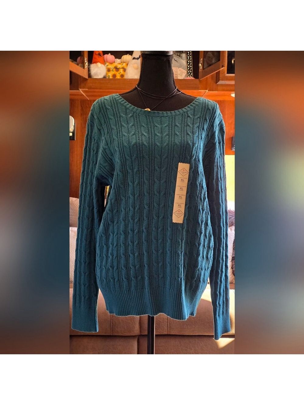 St Johns Bay Teal Cable Knit Sweater NWT
